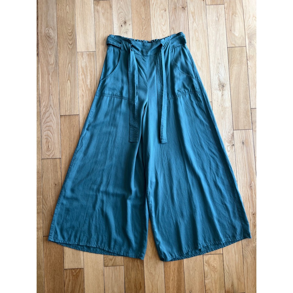 Bila 77 Sage Green Wide Leg Palazzo Tie Waist Rayon Pants Comfy Womens Size M